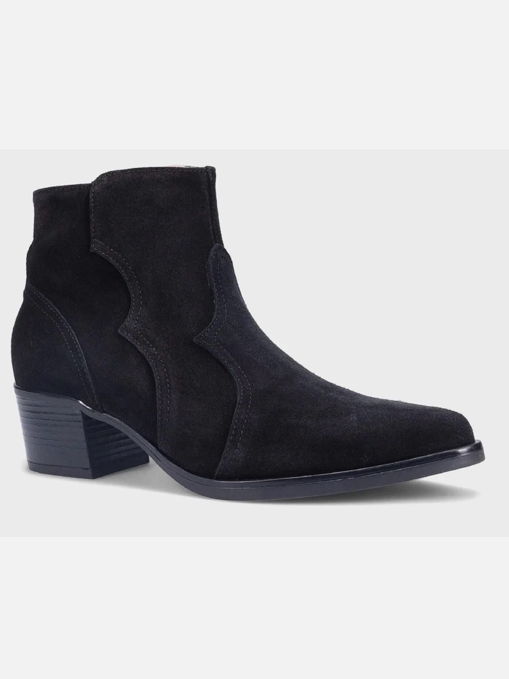 Suede Black Ankle Booties with Sculpted Paneling